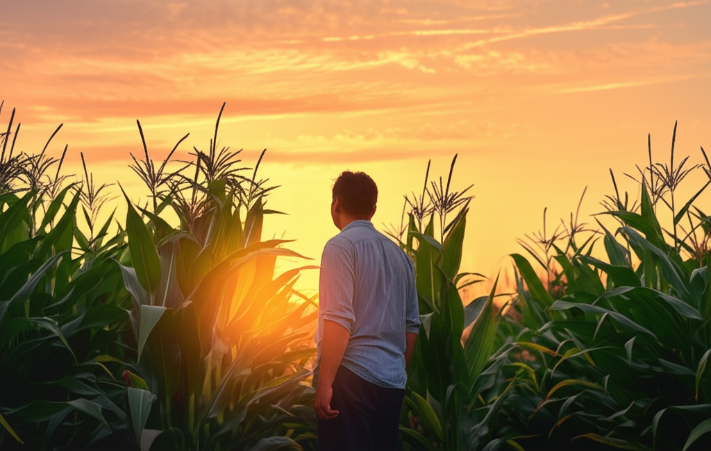 Maize field at sunset